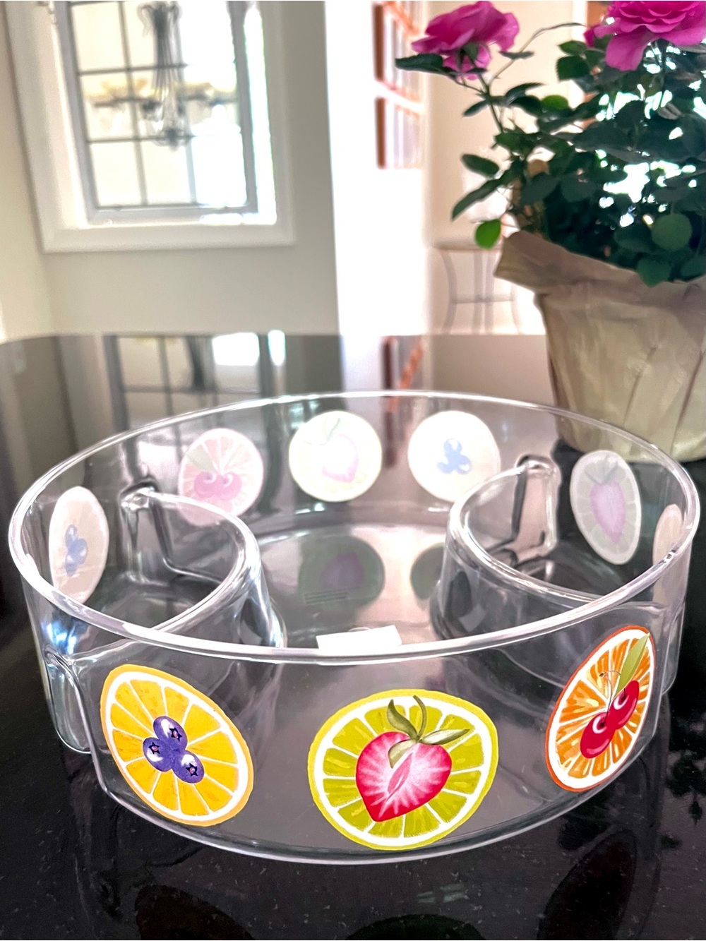 Vintage 1990's Harry & David Chip and Dip Summer Fruits Acrylic Server Tray NEW